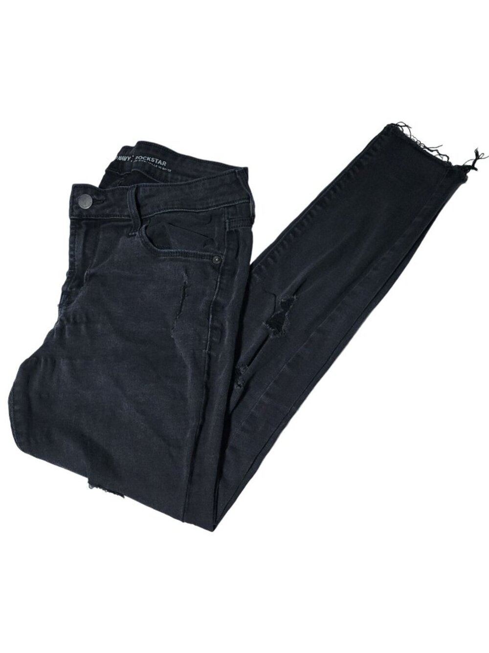 Old Navy Rockstar Mid Rise Jeans Womens Size 4 Skinny Ripped Black Denim Pants